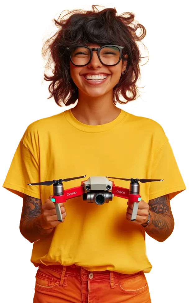 person holding drone smiling